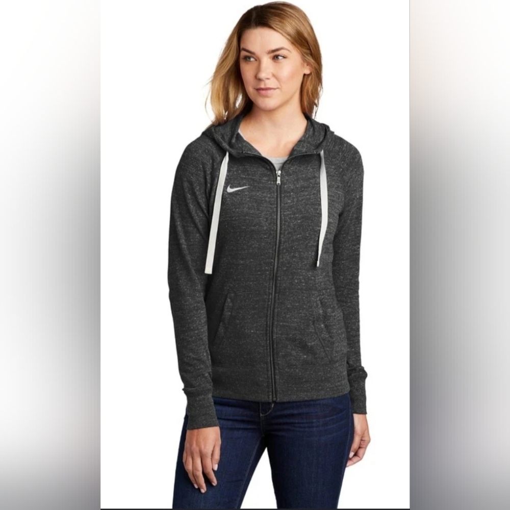 3026) Vintage NIKE Women Gray Full Zip Training Hoodie Size XS